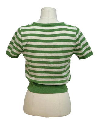 Furmin Pendant Stripe Basic Shibori Slim Crop Short Sleeve Knit