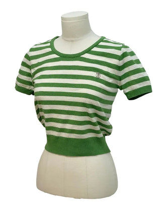 Furmin Pendant Stripe Basic Shibori Slim Crop Short Sleeve Knit