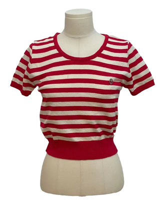 Furmin Pendant Stripe Basic Shibori Slim Crop Short Sleeve Knit