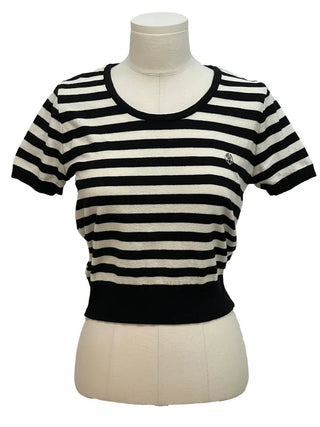Furmin Pendant Stripe Basic Shibori Slim Crop Short Sleeve Knit