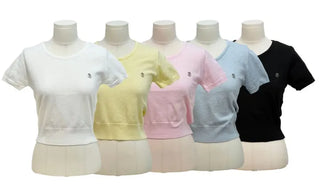 Furmin Pendant Stripe Basic Shibori Slim Crop Short Sleeve Knit