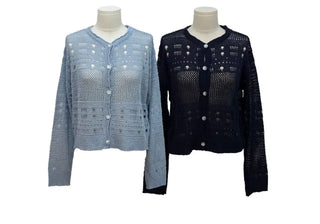 Pullover Yeori Loose Fit Vintage Summer Punching Long Sleeve Knit Cardigan
