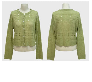 Pullover Yeori Loose Fit Vintage Summer Punching Long Sleeve Knit Cardigan