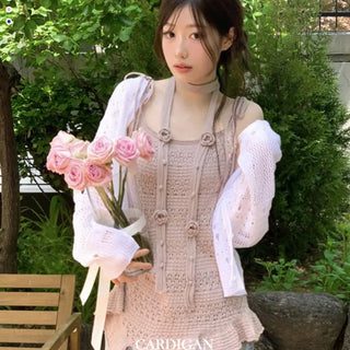 Pullover Yeori Loose Fit Vintage Summer Punching Long Sleeve Knit Cardigan