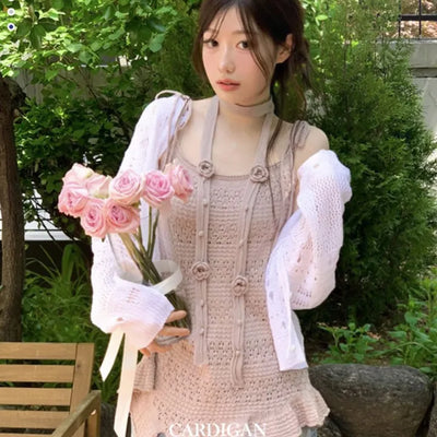 Pullover Yeori Loose Fit Vintage Summer Punching Long Sleeve Knit Cardigan