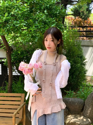 Pullover Yeori Loose Fit Vintage Summer Punching Long Sleeve Knit Cardigan