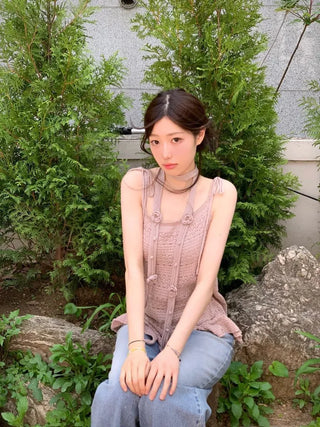 Pullover Yeori Loose Fit Vintage Summer Punching Long Sleeve Knit Cardigan
