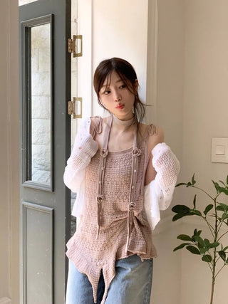 Pullover Yeori Loose Fit Vintage Summer Punching Long Sleeve Knit Cardigan