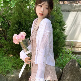 Pullover Yeori Loose Fit Vintage Summer Punching Long Sleeve Knit Cardigan