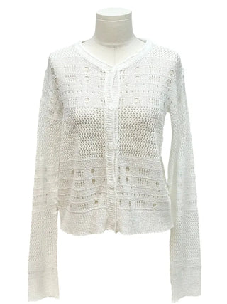 Pullover Yeori Loose Fit Vintage Summer Punching Long Sleeve Knit Cardigan