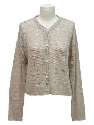 Pullover Yeori Loose Fit Vintage Summer Punching Long Sleeve Knit Cardigan
