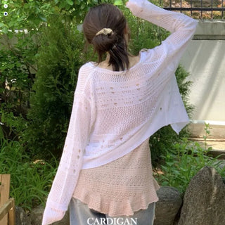 Pullover Yeori Loose Fit Vintage Summer Punching Long Sleeve Knit Cardigan