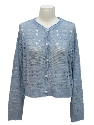 Pullover Yeori Loose Fit Vintage Summer Punching Long Sleeve Knit Cardigan