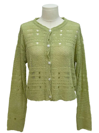 Pullover Yeori Loose Fit Vintage Summer Punching Long Sleeve Knit Cardigan