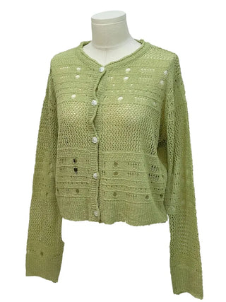 Pullover Yeori Loose Fit Vintage Summer Punching Long Sleeve Knit Cardigan