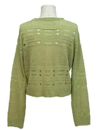 Pullover Yeori Loose Fit Vintage Summer Punching Long Sleeve Knit Cardigan