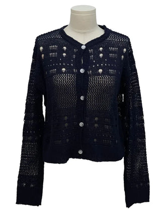Pullover Yeori Loose Fit Vintage Summer Punching Long Sleeve Knit Cardigan