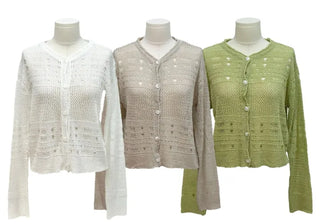 Pullover Yeori Loose Fit Vintage Summer Punching Long Sleeve Knit Cardigan