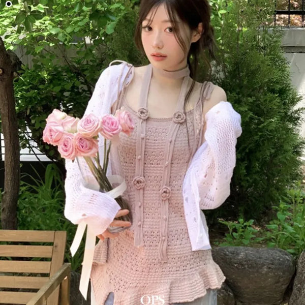 Midsummer vintage flower muffler ribbon bustier layered punching mini one-piece set