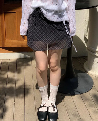 Iri Yeori Loose Fit Vintage Punching Ribbon Strap Boat Neck Long Sleeve Boucle Knit
