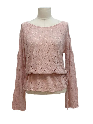 Iri Yeori Loose Fit Vintage Punching Ribbon Strap Boat Neck Long Sleeve Boucle Knit