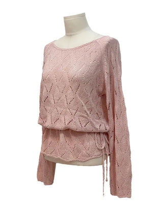 Iri Yeori Loose Fit Vintage Punching Ribbon Strap Boat Neck Long Sleeve Boucle Knit