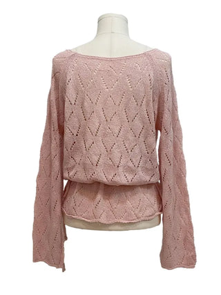 Iri Yeori Loose Fit Vintage Punching Ribbon Strap Boat Neck Long Sleeve Boucle Knit