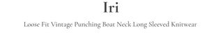 Iri Yeori Loose Fit Vintage Punching Ribbon Strap Boat Neck Long Sleeve Boucle Knit