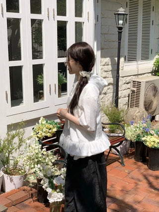 Seasoned shirring vintage flower ribbon strap sleeveless bustier layered flare mini dress