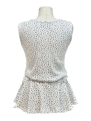 Seasoned shirring vintage flower ribbon strap sleeveless bustier layered flare mini dress