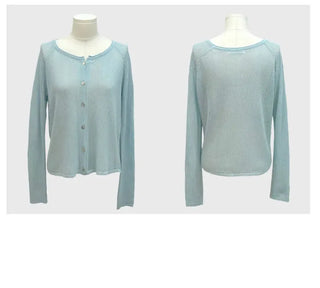 Poine linen delicate loose fit mother-of-pearl button long sleeve knit cardigan