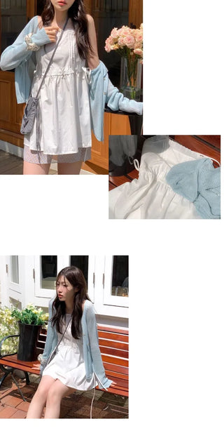 Poine linen delicate loose fit mother-of-pearl button long sleeve knit cardigan