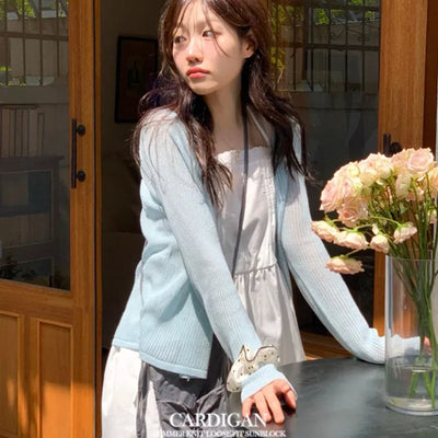 Poine linen delicate loose fit mother-of-pearl button long sleeve knit cardigan
