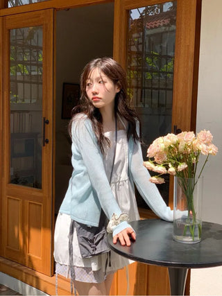 Poine linen delicate loose fit mother-of-pearl button long sleeve knit cardigan