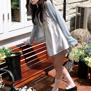 Poine linen delicate loose fit mother-of-pearl button long sleeve knit cardigan