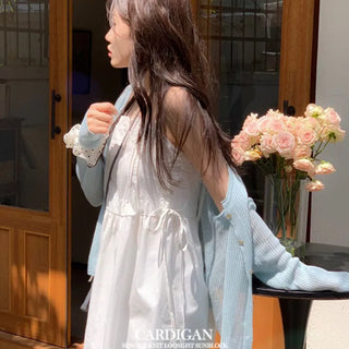Poine linen delicate loose fit mother-of-pearl button long sleeve knit cardigan