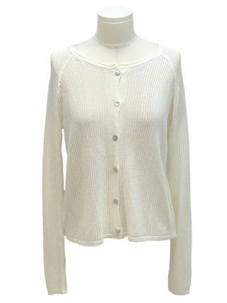 Poine linen delicate loose fit mother-of-pearl button long sleeve knit cardigan