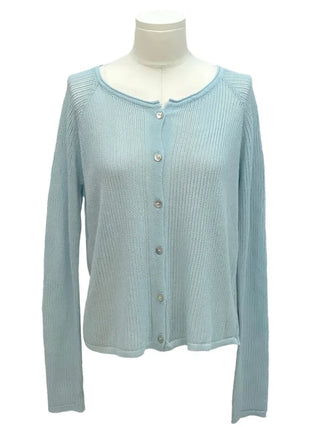 Poine linen delicate loose fit mother-of-pearl button long sleeve knit cardigan