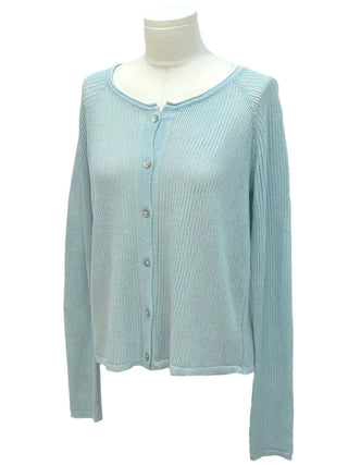 Poine linen delicate loose fit mother-of-pearl button long sleeve knit cardigan