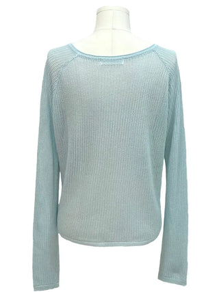 Poine linen delicate loose fit mother-of-pearl button long sleeve knit cardigan