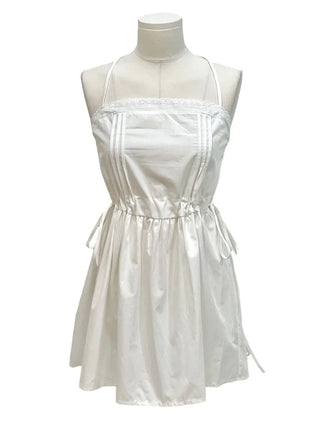 Pure cotton bustier with lace punching ribbon strap pintuck and sleeveless mini dress with lace and ribbon strap pintuck