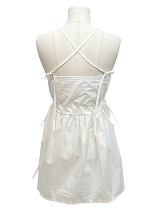 Pure cotton bustier with lace punching ribbon strap pintuck and sleeveless mini dress with lace and ribbon strap pintuck