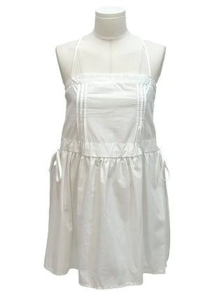 Pure cotton bustier with lace punching ribbon strap pintuck and sleeveless mini dress with lace and ribbon strap pintuck