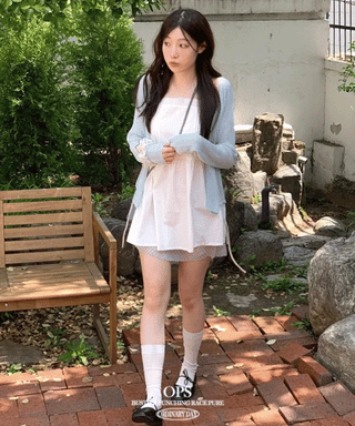 Pure cotton bustier with lace punching ribbon strap pintuck and sleeveless mini dress with lace and ribbon strap pintuck