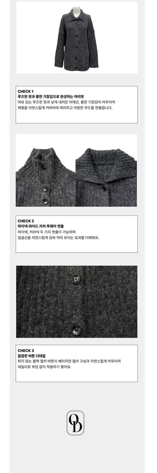 Aoto high neck collar two-way button loose fit long cardigan