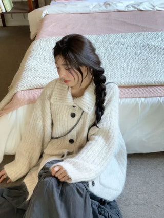 Aoto high neck collar two-way button loose fit long cardigan