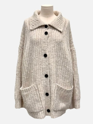 Aoto high neck collar two-way button loose fit long cardigan