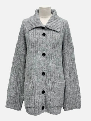 Aoto high neck collar two-way button loose fit long cardigan