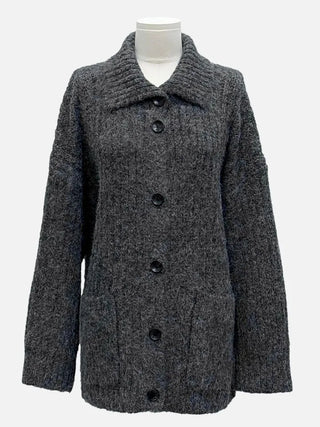Aoto high neck collar two-way button loose fit long cardigan