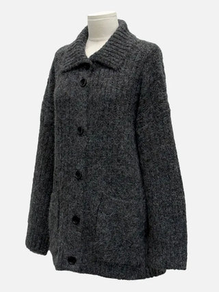 Aoto high neck collar two-way button loose fit long cardigan